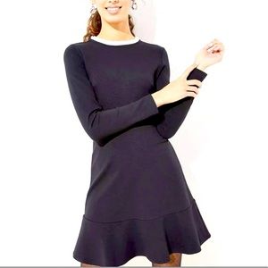 LOFT Black A-line Dress with White Frill Color